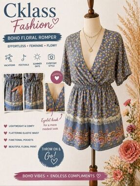 🌸 Boho Floral Romper | Cklass Fashion | Flowy Festival Vibes | Romantic Print🌸
